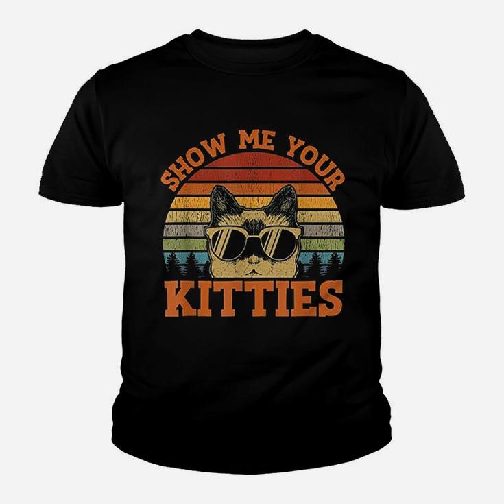 Show Me Your Kitties Funny Cat Lover Vintage Retro Sunset Youth T-shirt
