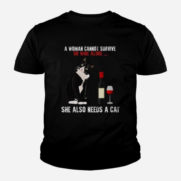 Siamese Cats A Women Cannot Survive On Wine Alone She Also Need Cats Youth T-shirt