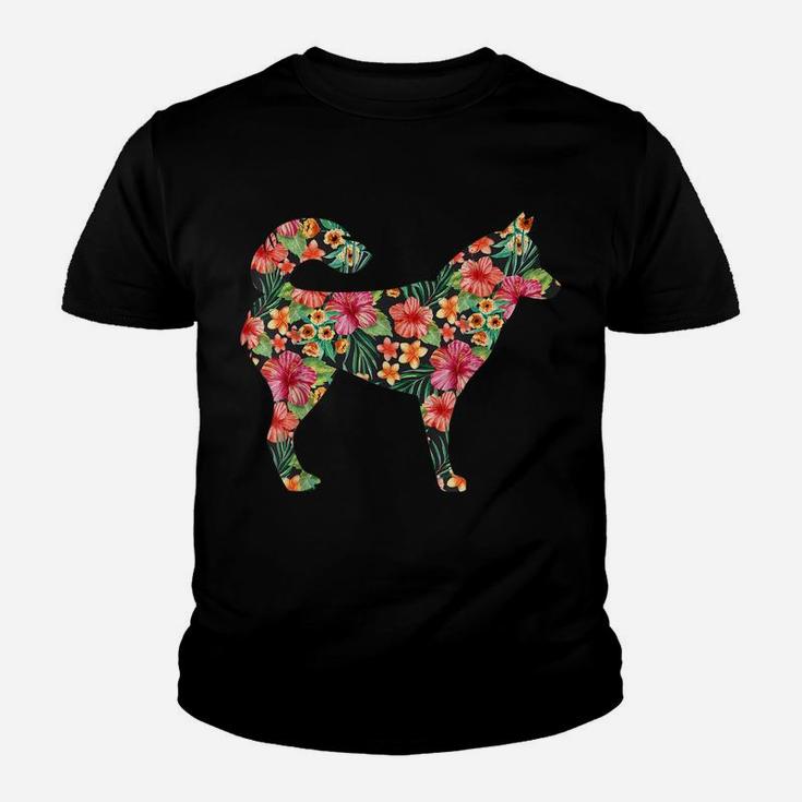 Siberian Husky Flower Funny Dog Silhouette Floral Gift Women Youth T-shirt