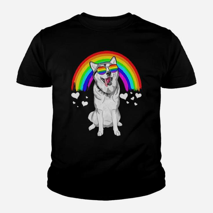 Siberian Husky Rainbow Sunglasses Gay Pride Lgbt Youth T-shirt