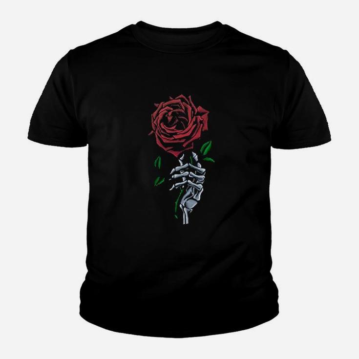 Skeleton Hand Red Rose Flower Youth T-shirt