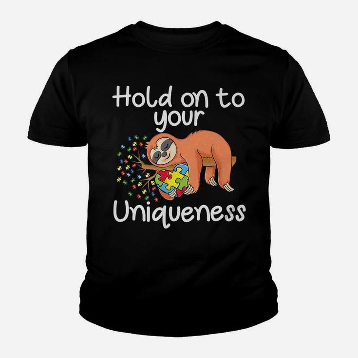 Sloth Holding Puzzle Piece Heart Cute Sloth Autism Awareness Youth T-shirt