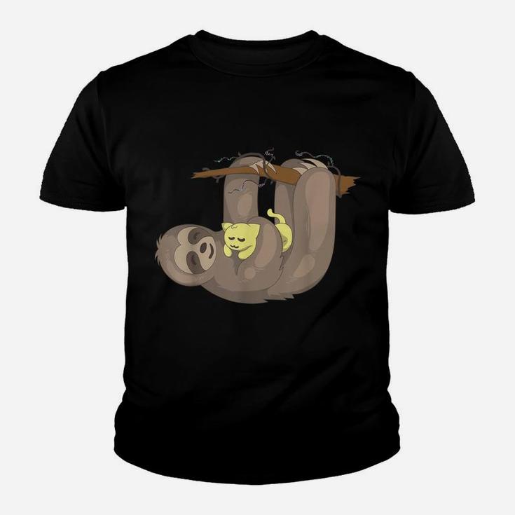 Sloth Hugging Cat | Funny Animal Keeper Lazy Cute Gift Youth T-shirt