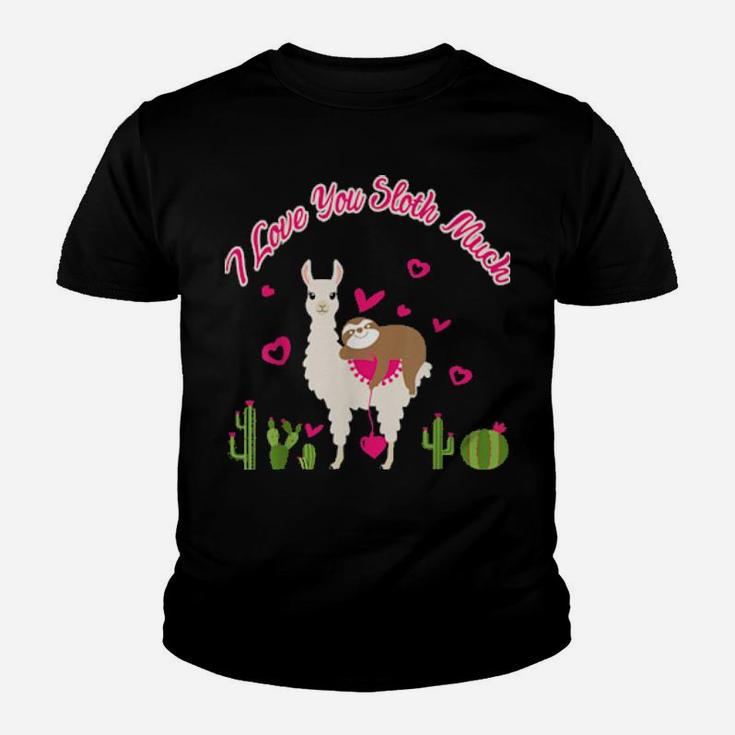 Sloth Riding Llama Heart Cute Sloth Riding Llama Valentines Youth T-shirt