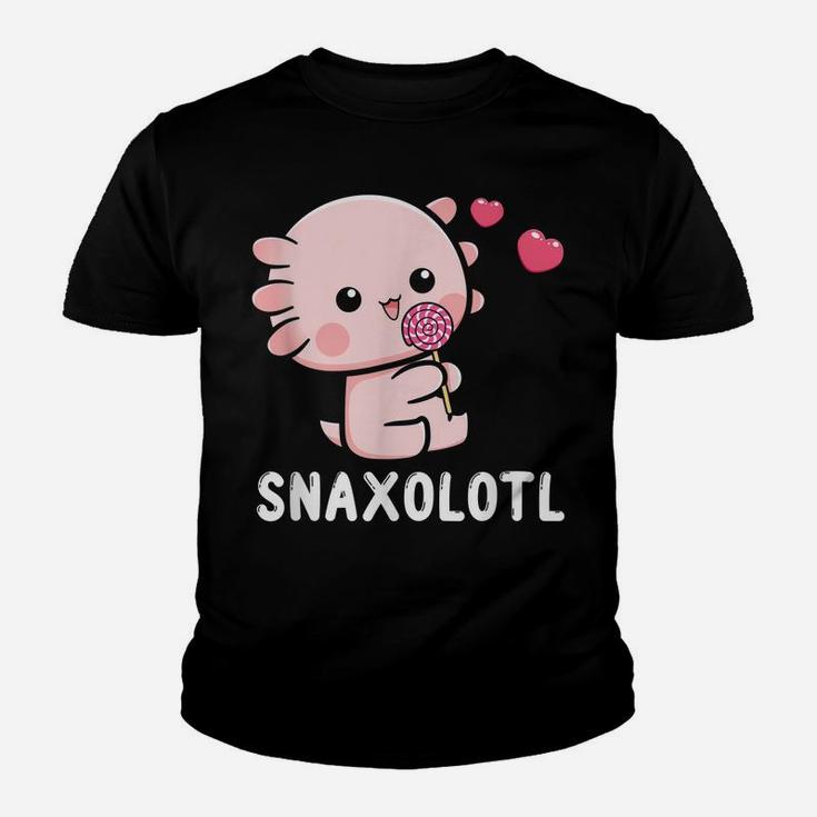 Snaxalotl Funny Axolotl Pun Candy Love Snacks Eating Fish Youth T-shirt