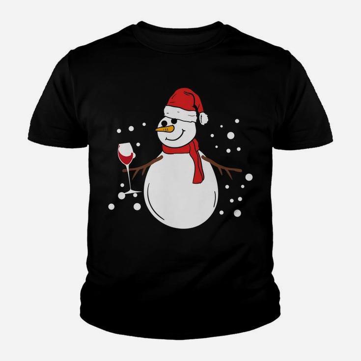 Snowman Red Wine Lover Funny Christmas Holidays Youth T-shirt