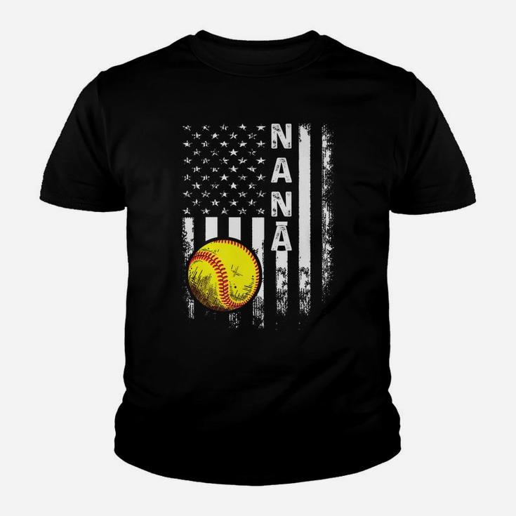 Softball Nana American Flag Vintage Christmas Xmas Youth T-shirt
