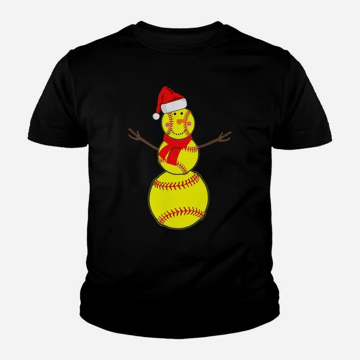 Softball Snowman Christmas Santa Hat Scarf Matching Pajama Youth T-shirt