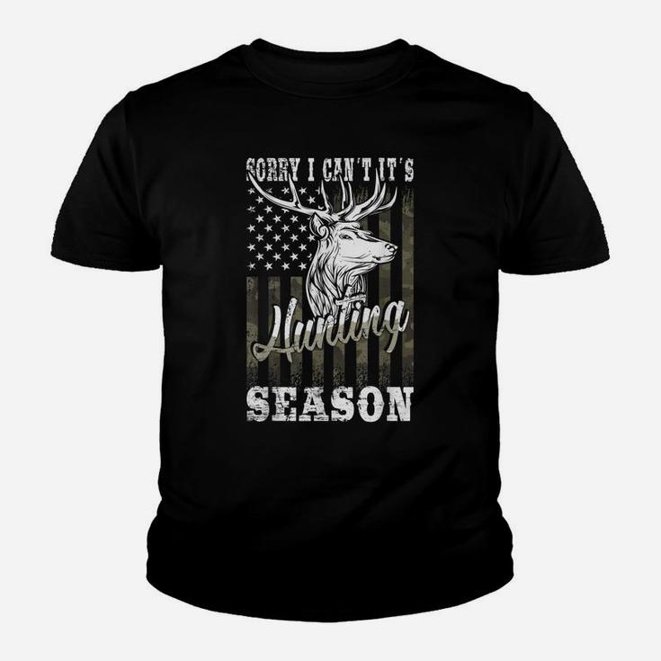Sorry I Can't It's Hunting Season American Camouflag Flag Youth T-shirt