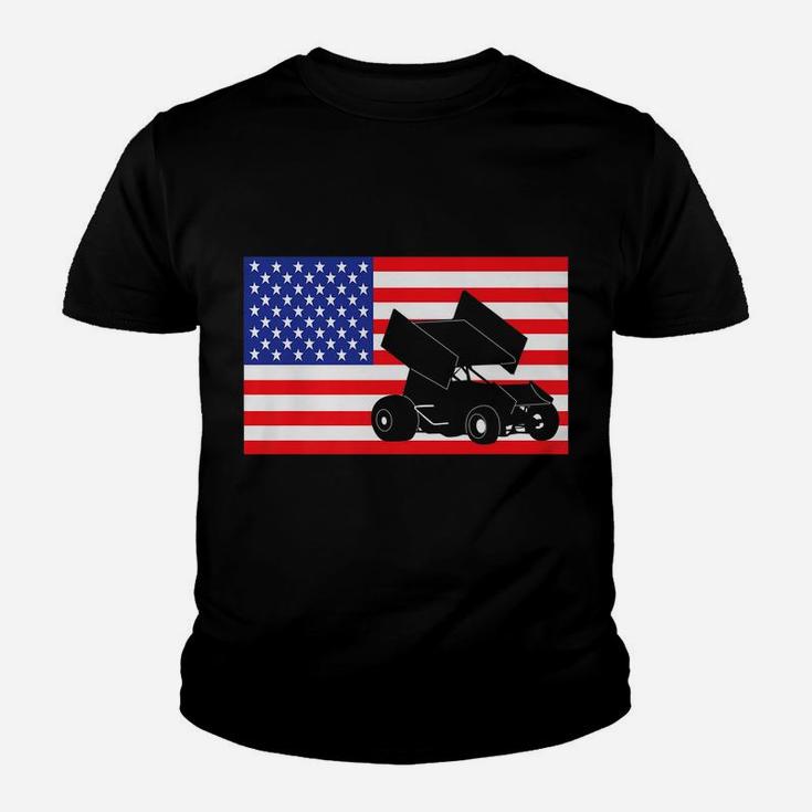 Sprint Car Racing Usa American Flag Dirt Track 4Th Of July Youth T-shirt