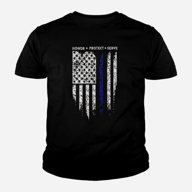 Sr Thin Blue Line Usa Protect Police Flag Army American Youth T-shirt