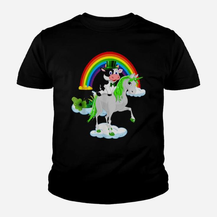 St Patricks Day Cow Riding Irish Unicorn Youth T-shirt