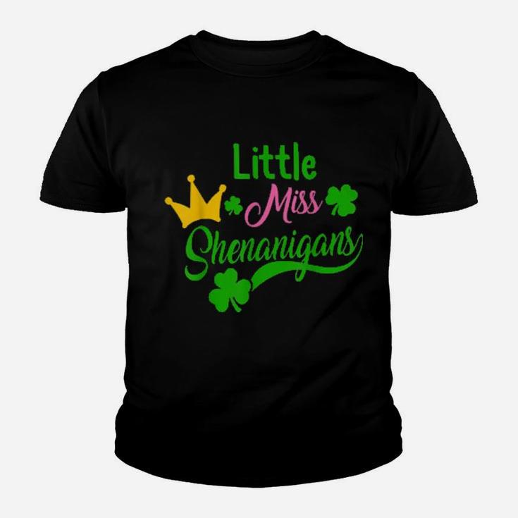 St Patricks Day Girls Little Miss Shenanigans Irish Shamrock Youth T-shirt