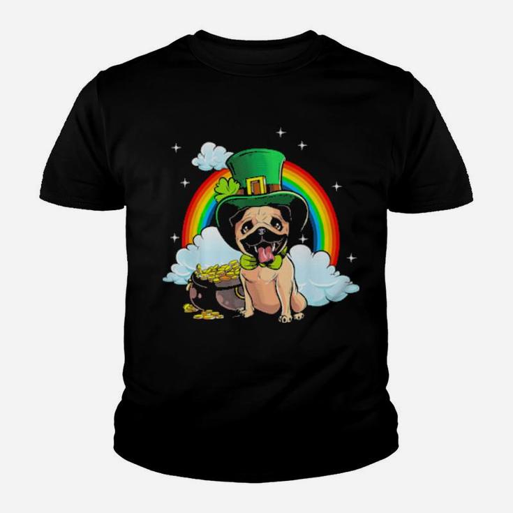 St Patricks Day Pug Dog   Irish Shamrock Youth T-shirt