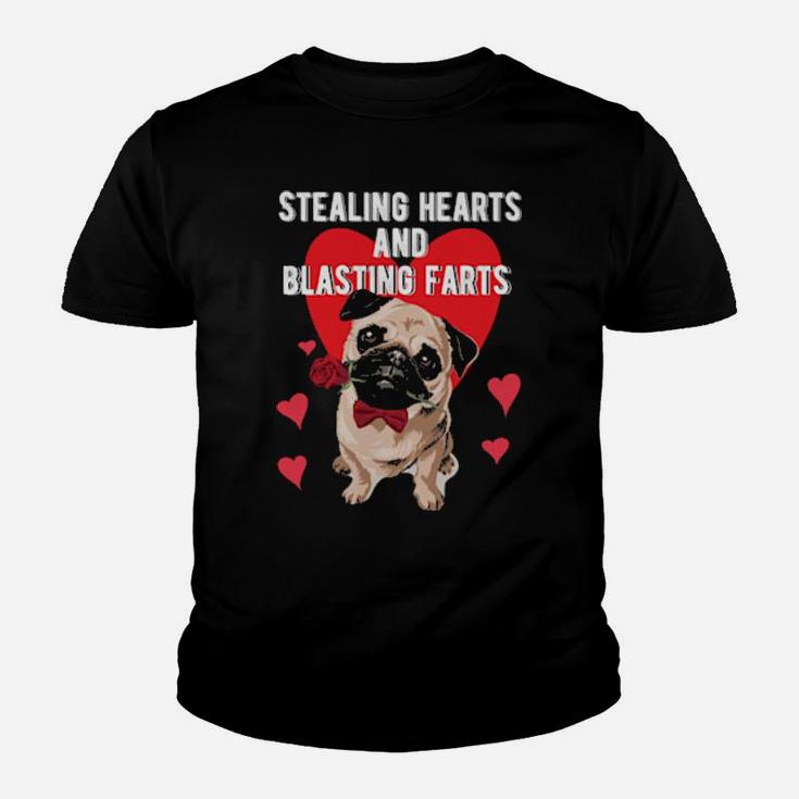 Stealing Hearts Blasting Farts Valentine's Day Pug Dog Youth T-shirt