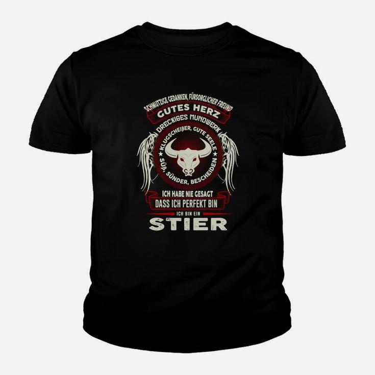 Stier-Motiv Herren Kinder Tshirt Gutes Herz - Nicht Perfekt, Lustiges Spruch-Kinder Tshirt