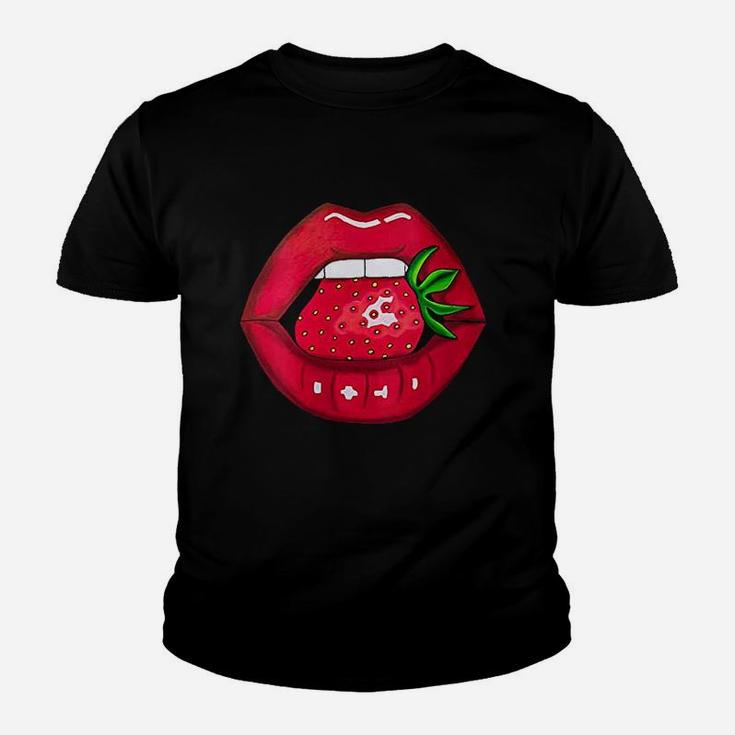 Strawberry Lips Red Lipstick Woman Strawberries Mouth Youth T-shirt