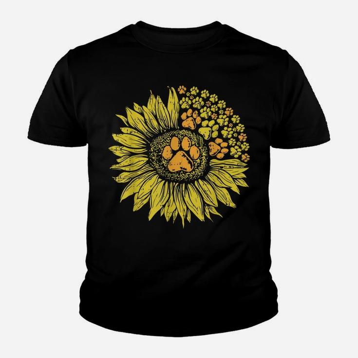Sunflower Dog Paw Print Puppy Pet Cool Animal Lover Gift Youth T-shirt