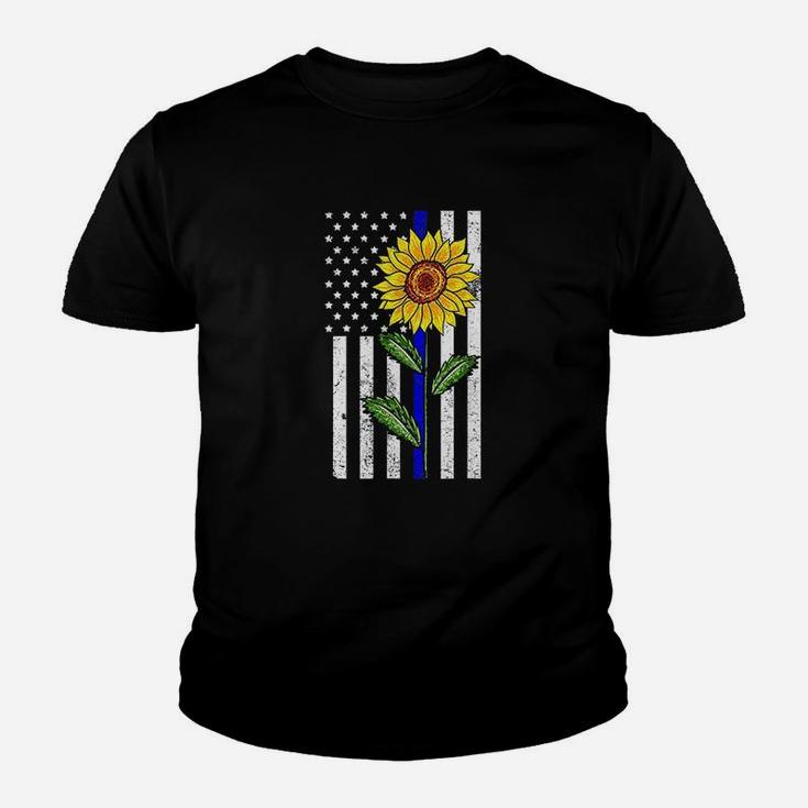 Sunflower Thin Blue Line Us Flag Youth T-shirt
