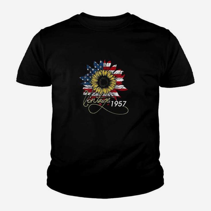 Sunflower Vintage Born In 1957 American Flag Youth T-shirt