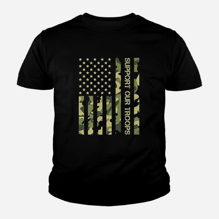 Support Our Troops Camo American Flag Youth T-shirt