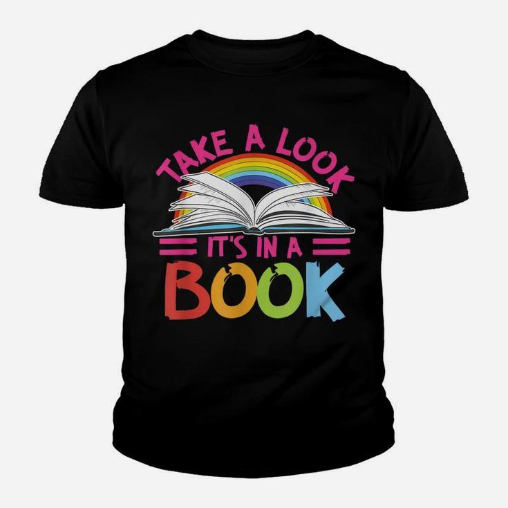 Take A Look It's In A Book Vintage Retro Rainbow Librarian Youth T-shirt