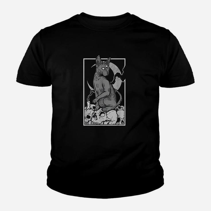 Tarot Card Crescent Moon And Cat Graphic Sphynx Youth T-shirt