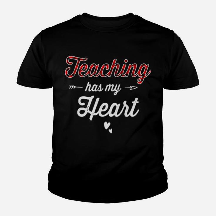 Teaching Has My Heart Buffalo Plaid Cute Valentine Teacher Youth T-shirt
