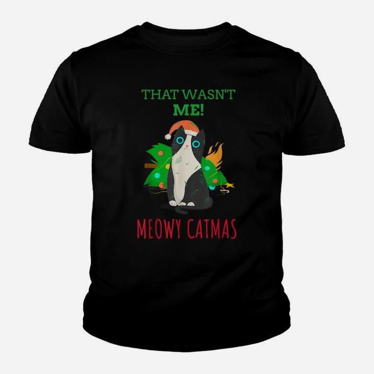 That Wasn't Me Meowy Catmas Funny Cat Cute Christmas Youth T-shirt