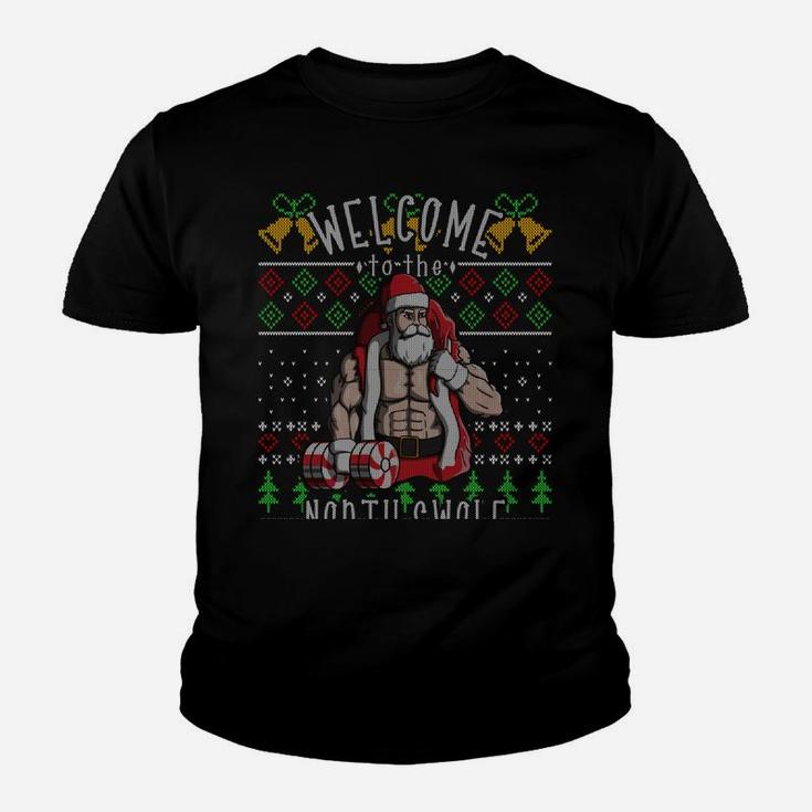 The North Swole Santa Claus Muscle Ugly Christmas Gym Gift Youth T-shirt