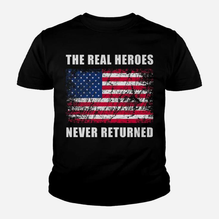 The Real Heroes Never Returned Grunge Effect American Flag Youth T-shirt