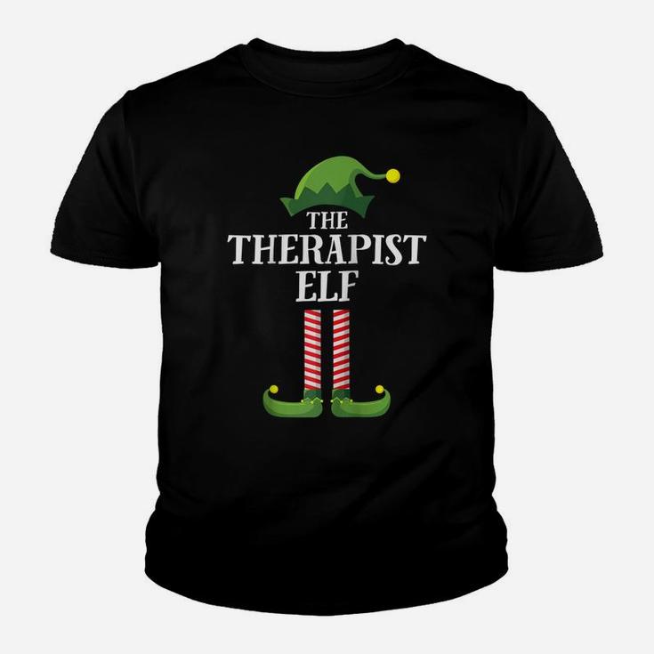 Therapist Elf Matching Family Group Christmas Party Pajama Raglan Baseball Tee Youth T-shirt