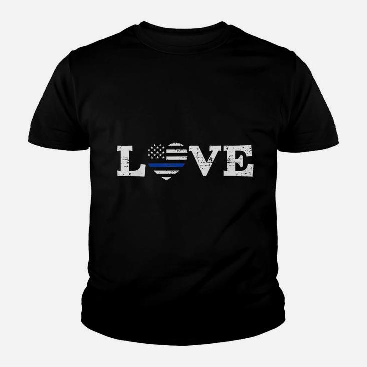 Thin Blue Line Police Officer Love American Flag Youth T-shirt