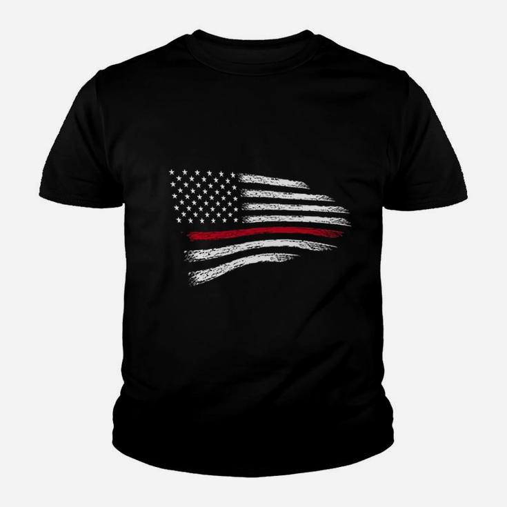 Thin Red Line Of Courage Usa Flag Youth T-shirt
