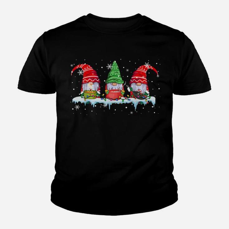 Three Cooking Gnomes Funny Christmas Lights Gnome Cooking Youth T-shirt