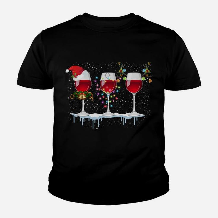 Three Red Wine Glass Christmas Santa Funny Hat Xmas Gift Sweatshirt Youth T-shirt