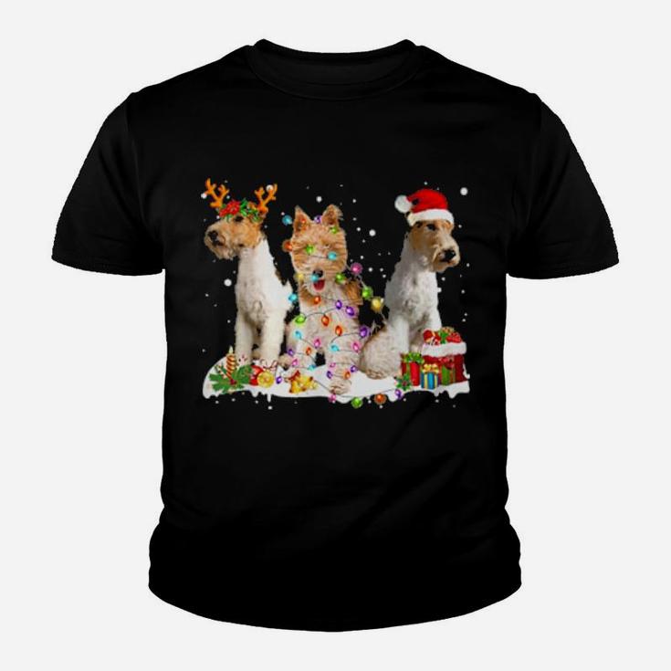 Three Wired Haired Fox Terriers Xmas Youth T-shirt