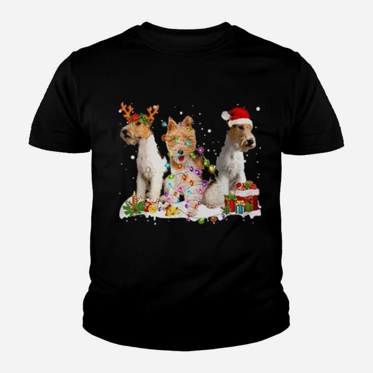 Three Wired Haired Fox Terriers Xmas Youth T-shirt