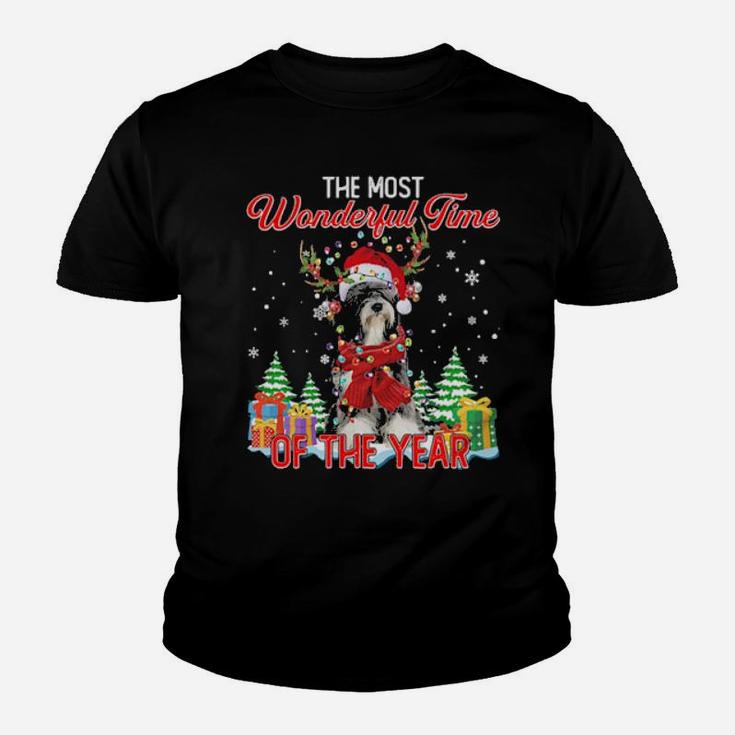 Tibetan Terrier Santa The Most Wonderful Time Of The Year Youth T-shirt