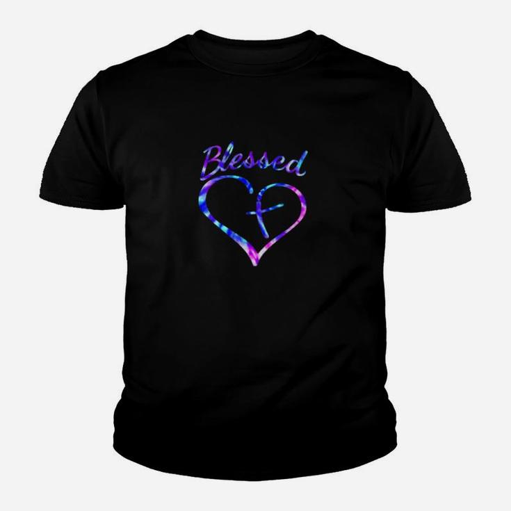 Tie Dye Christian Blessed Heart Cross Youth T-shirt