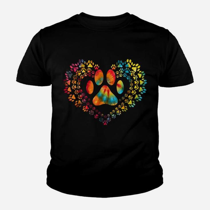 Tie Dye Love Dog Paw Print Heart Animal Lover Youth T-shirt