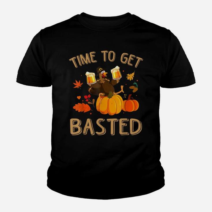 Time To Get Basted Thanksgiving Turkey Beer Drinking Funny Youth T-shirt