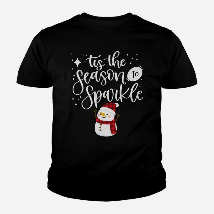 Tis The Season To Sparkle Winter Christmas Snowman Holiday Youth T-shirt