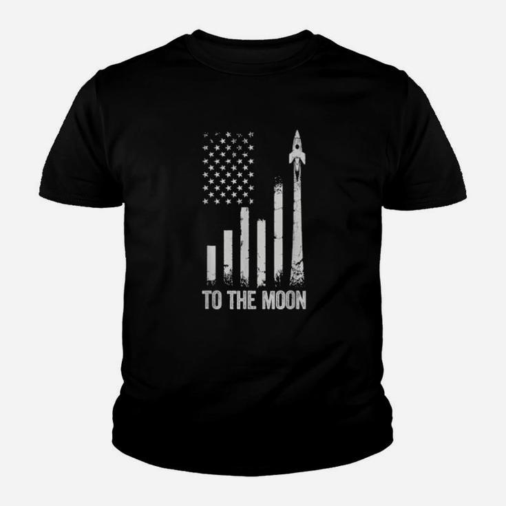 To The Moon Stock Market Distressed Us Flag Wsb Trading Youth T-shirt