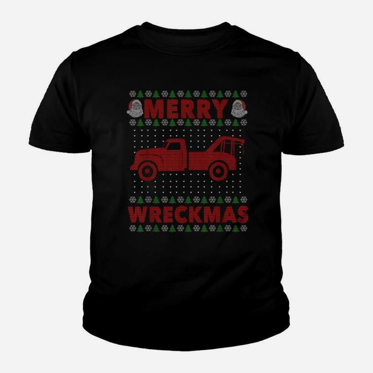 Tow Truck Driver Gifts Funy Ugly Christmas Merry Wreckmas Youth T-shirt
