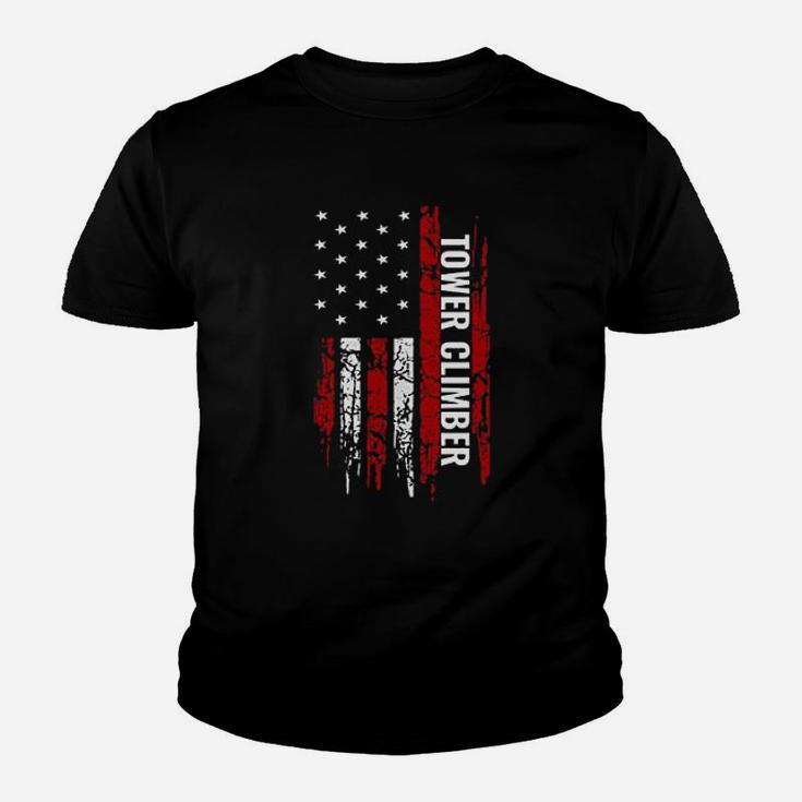 Tower Climber American Usa Flag Climbing Pullover Youth T-shirt