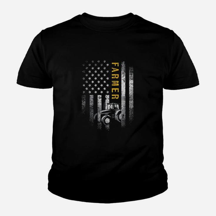 Tractor American Usa Flag Youth T-shirt