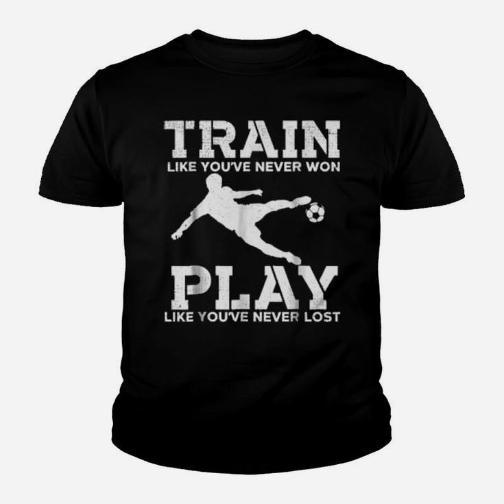 Train To Win Distressed Football Motivational Soccer Youth T-shirt