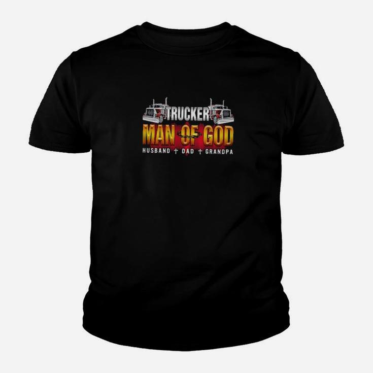 Trucker Man Of God Husband Dad Grandpa Youth T-shirt