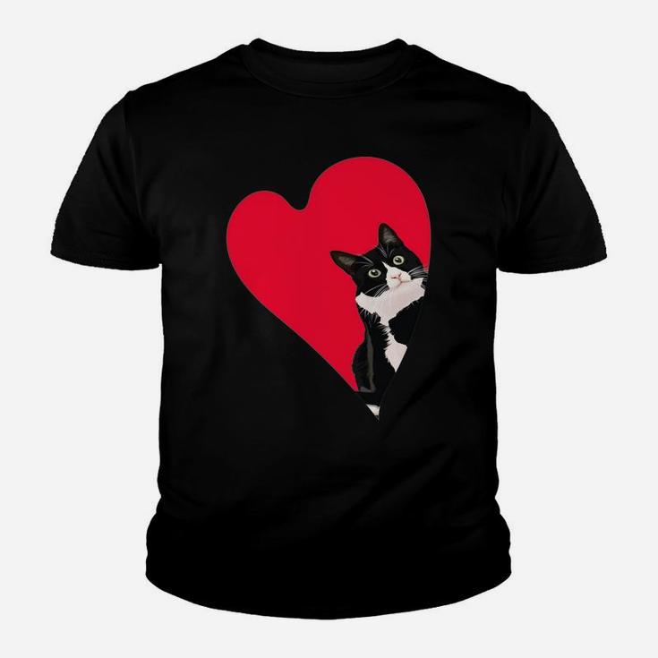 Tuxedo Cat Valentine Heart For Kitten And Animal Lovers Youth T-shirt